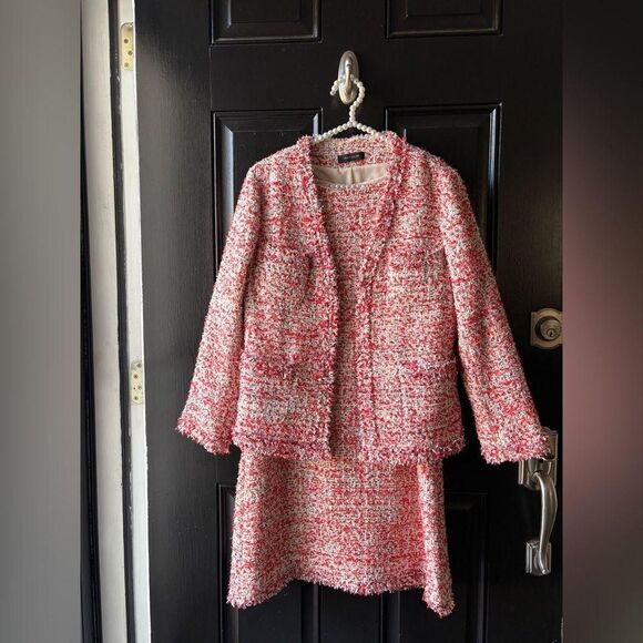 Ann Taylor Orange Multicolor Tweed 2 Piece Dress Suit Size 8 - Picture 3 of 15